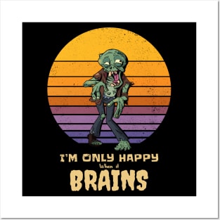 Halloween Zombie funny Brains Posters and Art